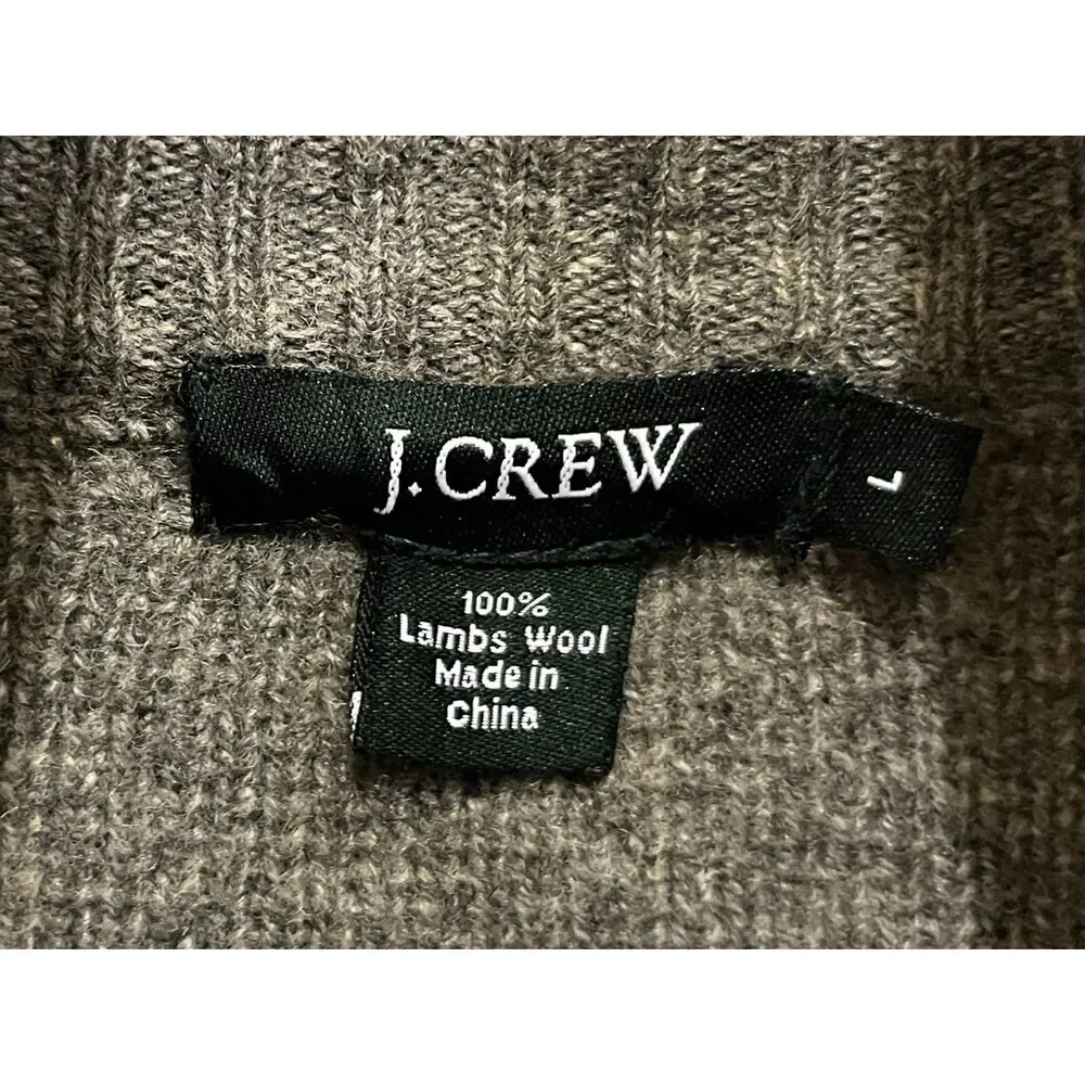 J. CREW Gray 100% Lambs Wool 1/4 Zip Pullover Sweater Top  Mens Size Large